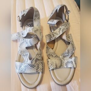 Sofft Silver Snakeskin Print Gladiator Sandals